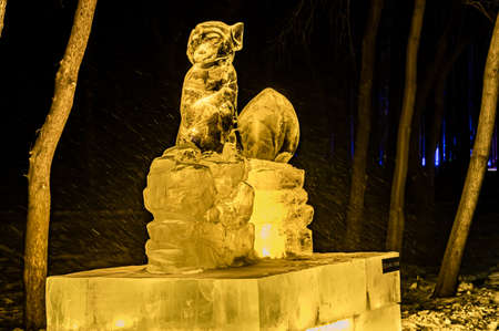 Night view of Snow World and light show along the way in Jingyuetan National Forest Park, Changchun, Chinaのeditorial素材