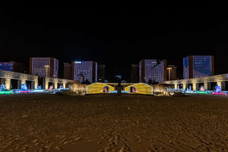Night view of the new ice and snow park in Changchun World Sculpture Garden, Chinaのeditorial素材