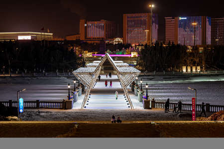 Night view of the new ice and snow park in Changchun World Sculpture Garden, Chinaのeditorial素材