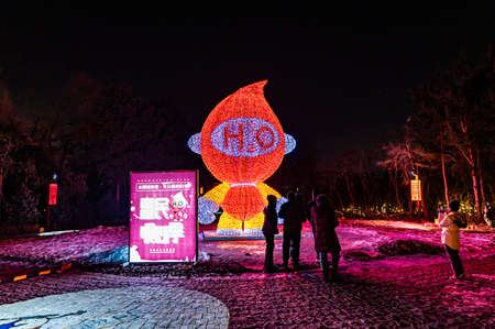 The night view of China Changchun Water Culture Ecological Park during the festivalのeditorial素材