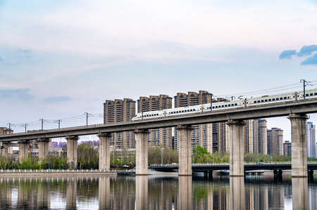 City and High-speed Rail-Landscape of Yitong River in Changchun, Chinaのeditorial素材