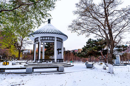 First Snow in Early Winter-Winter Scenery of Deyuan Theme Park, Changchun, Chinaの写真素材