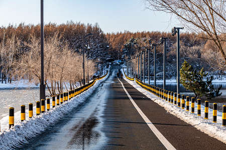 Scenery of Jingyuetan National Forest Park in Changchun, China after snowの写真素材