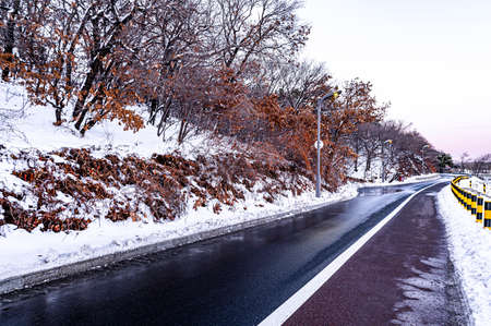 Scenery of Jingyuetan National Forest Park in Changchun, China after snowの写真素材