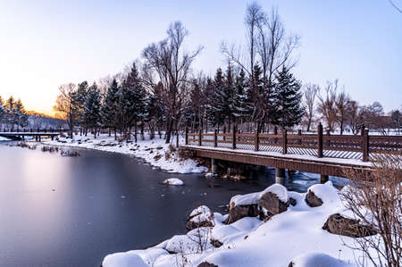 Scenery of Jingyuetan National Forest Park in Changchun, China after snowの写真素材
