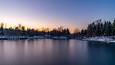 Scenery of Jingyuetan National Forest Park in Changchun, China after snowの写真素材