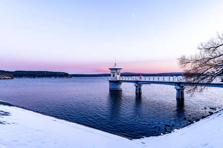Scenery of Jingyuetan National Forest Park in Changchun, China after snowのeditorial素材