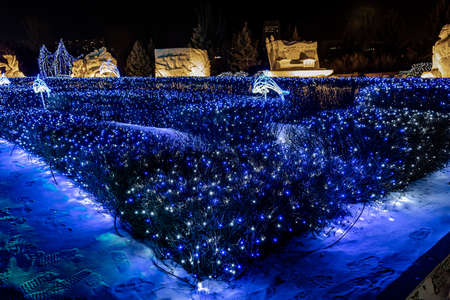 Night view of Ice and Snow Park in Changchun World Sculpture Park, Chinaのeditorial素材