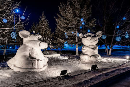 Night view of Ice and Snow Park in Changchun World Sculpture Park, Chinaのeditorial素材