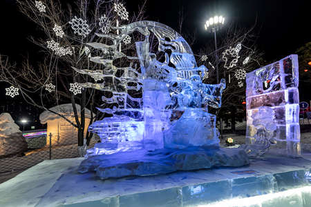 Night view of Ice and Snow Park in Changchun World Sculpture Park, Chinaのeditorial素材