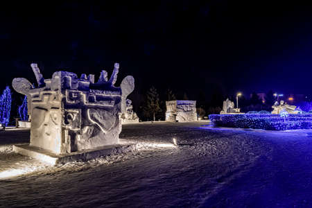 Night view of Ice and Snow Park in Changchun World Sculpture Park, Chinaのeditorial素材