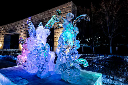 Night view of Ice and Snow Park in Changchun World Sculpture Park, Chinaのeditorial素材