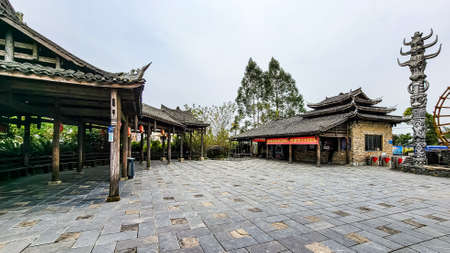 Dongqing Water Village folk architecture in Guilin, Guangxi, Chinaのeditorial素材