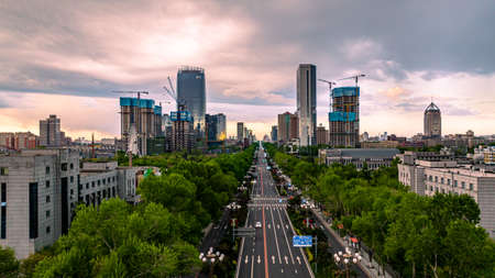 Architectural Landscape of Changchun City, China-Renmin Street, Changchun Cityのeditorial素材