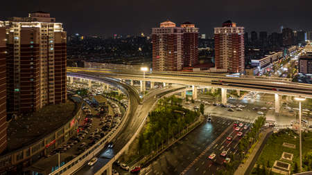 Night view of Jilin Road overpass in Changchun, Chinaのeditorial素材