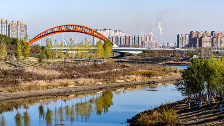 Autumn scenery of Nanxi Wetland Park in Changchun, Chinaの写真素材