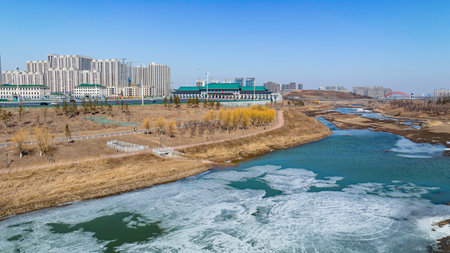 Urban landscape in autumn, closeup of photo, China.の写真素材