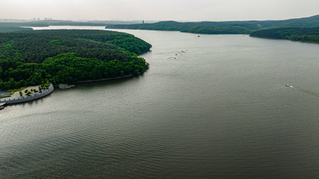 The scenery of Jingyuetan National Forest Park in Changchun, China in summerの写真素材