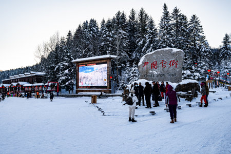 Street scene after snow in China's snow townのeditorial素材
