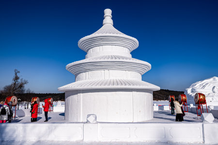 January 9, 2024, Changchun, China: Jingyuetan Park exhibited 56 snow sculptures, creating a magical...