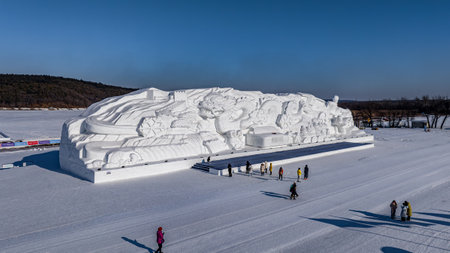 January 9, 2024, Changchun, China: Jingyuetan Park exhibited 56 snow sculptures, creating a magical...