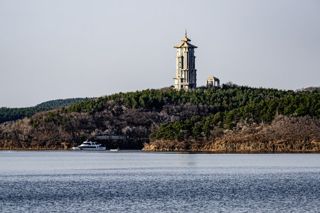 Spring scenery of Jingyuetan National Forest Park in Changchun, Chinaの写真素材