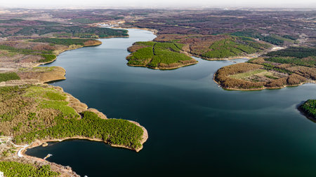 Spring scenery of Jingyuetan National Forest Park in Changchun, Chinaの写真素材