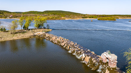 Spring scenery of Jingyuetan National Forest Park in Changchun, Chinaの写真素材