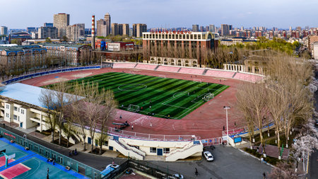 On April 22, 2024, Changchun, China, the architectural landscape of the stadium at Nanling Campus of Jilin University.のeditorial素材
