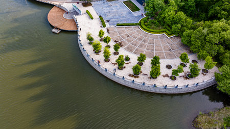 Wangtan Square Landscape of Jingyuetan National Forest Park, Changchun, China in Summer