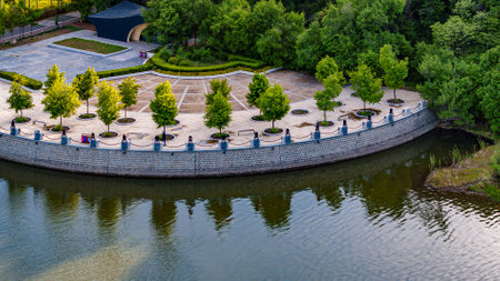 Wangtan Square Landscape of Jingyuetan National Forest Park, Changchun, China in Summerの写真素材
