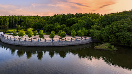 Wangtan Square Landscape of Jingyuetan National Forest Park, Changchun, China in Summerの写真素材