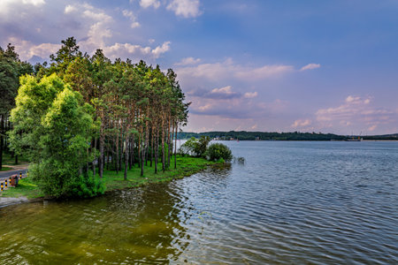 Small Forest Bathing Beach, Jingyuetan National Forest Park, Changchun, Chinaの写真素材