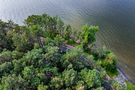 Small Forest Bathing Beach, Jingyuetan National Forest Park, Changchun, Chinaの写真素材