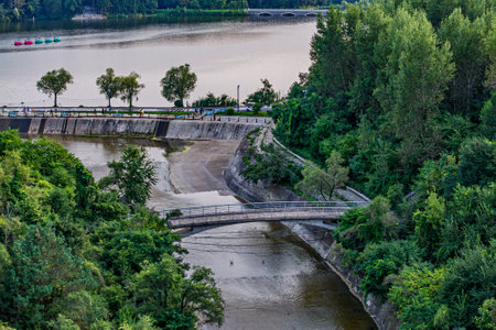 The landscape of Yishuiwan in Jingyuetan National Forest Park, Changchun, Chinaの写真素材