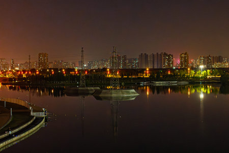Night view of the Fenghe River in Xianyang, Shaanxi, China