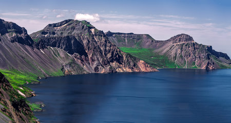 Summer scenery of Changbai Mountain Tianchi Lake in Baishan City, Jilin Province, Chinaの写真素材