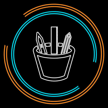 stationary vector icon, pencil with pen and ruler set - school education icon. Thin line pictogram - outline strokeのイラスト素材