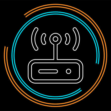 vector router modem illustration icon, computer technology internet, connection equipment symbol. Thin line pictogram - outline strokeのイラスト素材
