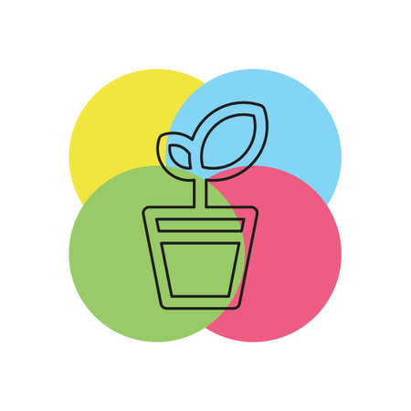 plant pot icon, vector flower plant, gardening illustration. Thin line pictogram - outline strokeのイラスト素材