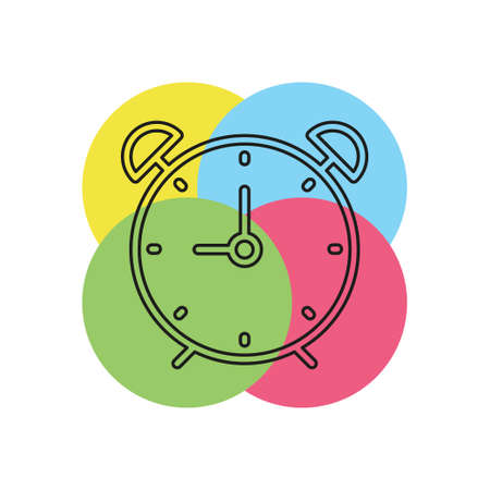 Clock icon - Clock symbol, vector alarm - Clock alarm isolated. Thin line pictogram - outline strokeのイラスト素材