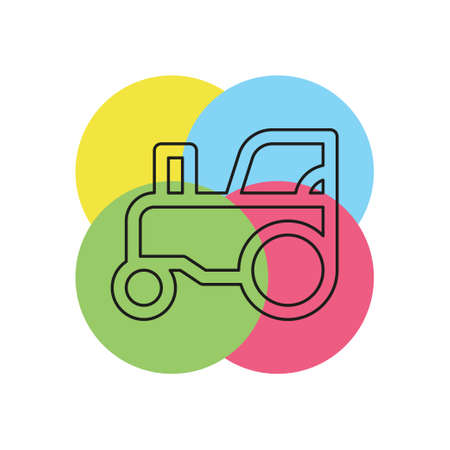 vector Tractor illustration, farm vehicle, agriculture machine. Thin line pictogram - outline strokeのイラスト素材