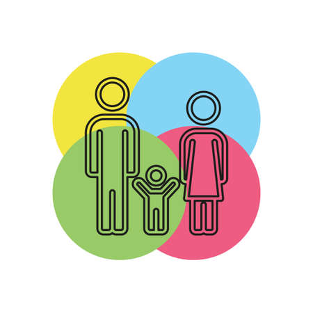 family icon - people silhouette, father mother child illustration - parent set. Thin line pictogram - outline strokeのイラスト素材