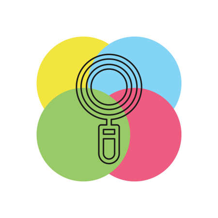 magnifying glass symbol, find icon - search button, magnifier symbol isolated, zoom. Thin line pictogram - outline strokeのイラスト素材