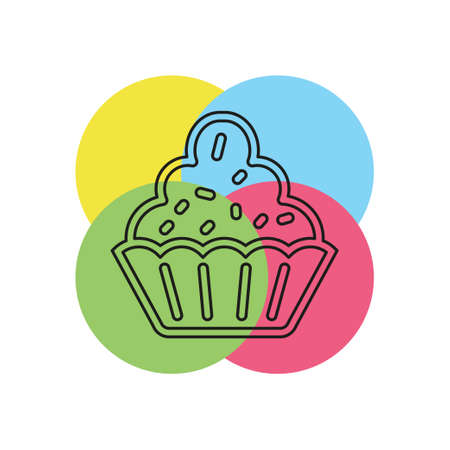 Muffin - cupcake illustration, vector dessert - delicious sweet, bakery symbol. Thin line pictogram - outline strokeのイラスト素材