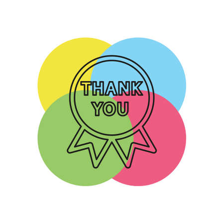 greeting Thank you tag on ribbon - label badge illustration isolated - thank you card. Thin line pictogram - outline strokeのイラスト素材