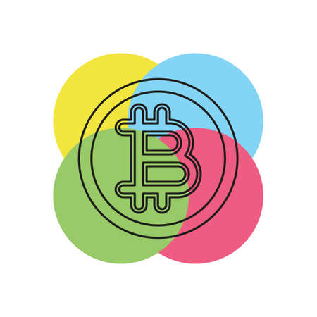 bitcoin illustration isolated, money symbol - vector bitcoin, cash payment. Thin line pictogram - outline strokeのイラスト素材