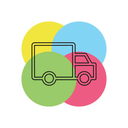 Delivery truck icon isolated on white background. Vector simple illustration. Thin line pictogram - outline strokeのイラスト素材