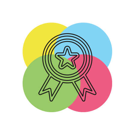 certification seal icon - vector award badge, certificate icon - warranty ribbon stamp symbol - quality guarantee sign. Thin line pictogram - outline strokeのイラスト素材