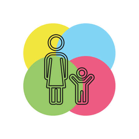 mother and child, family flat vector icon. Thin line pictogram - outline strokeのイラスト素材